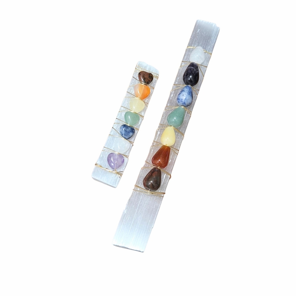 Set Of Two Selenite Sticks With Natural Stone Accents